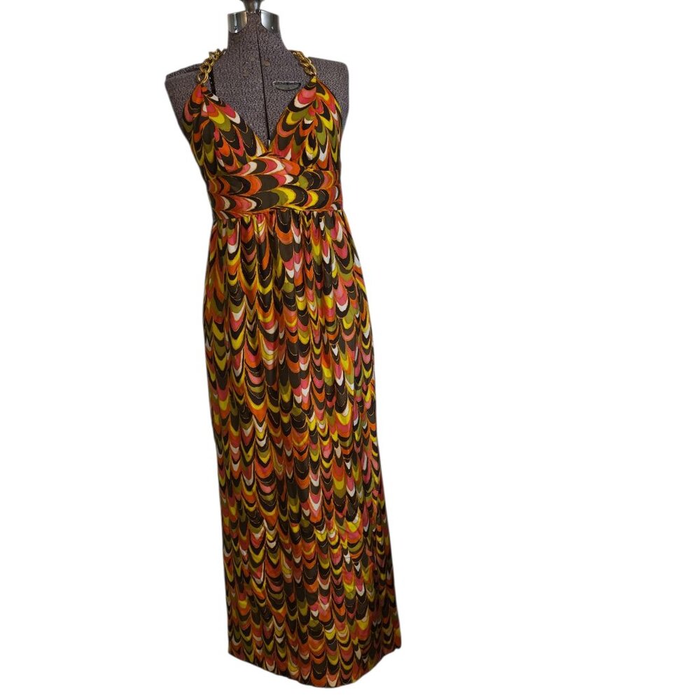 Size 6 An Original Milly of New York "Leah" Silk Chain Halter Maxi Dress